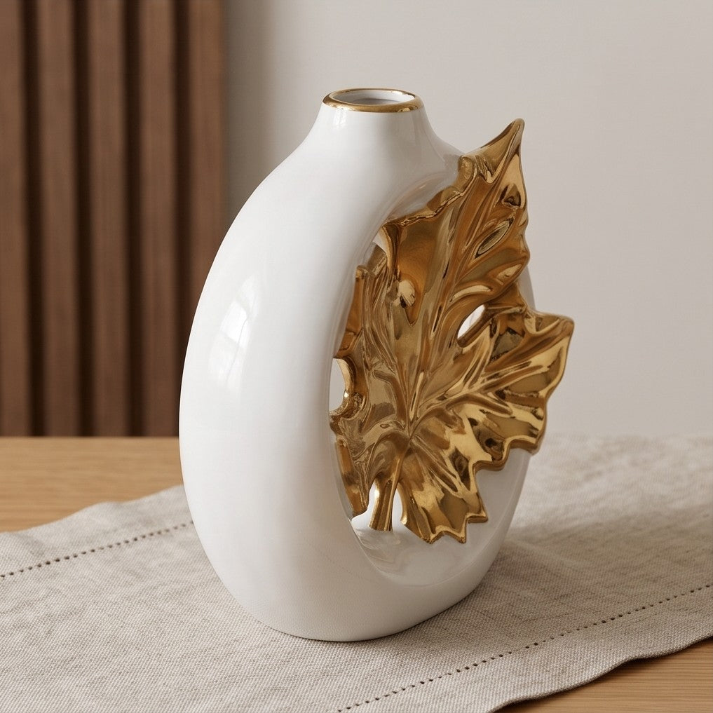 Luxury Golden Maple Leaf Ceramic Vase