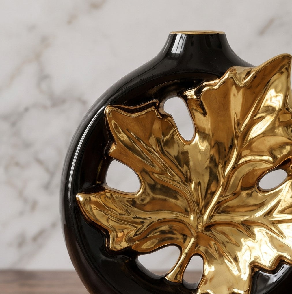 Luxury Golden Maple Leaf Ceramic Vase