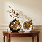 Luxury Golden Maple Leaf Ceramic Vase