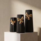 Ceramic, black-striped bow vases