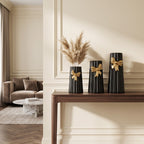 Ceramic, black-striped bow vases