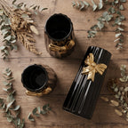 Ceramic, black-striped bow vases