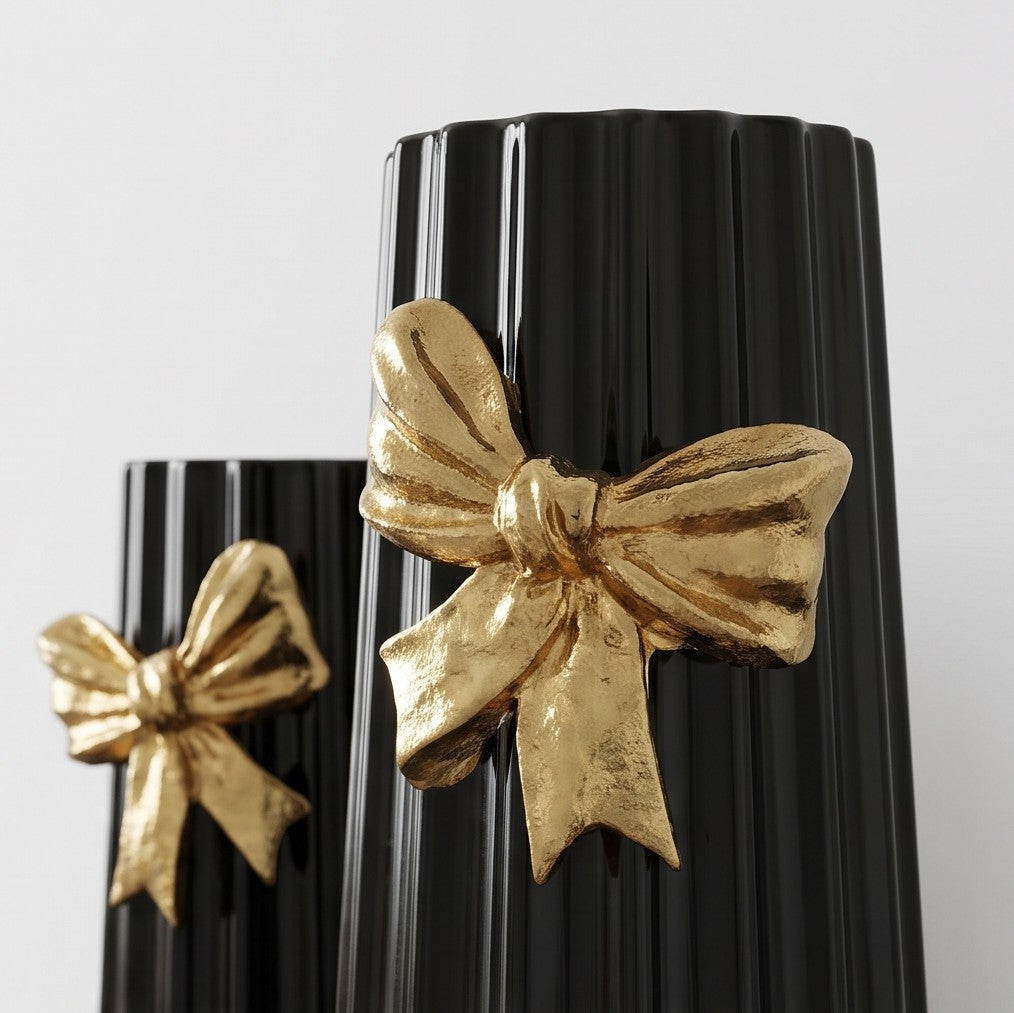 Ceramic, black-striped bow vases