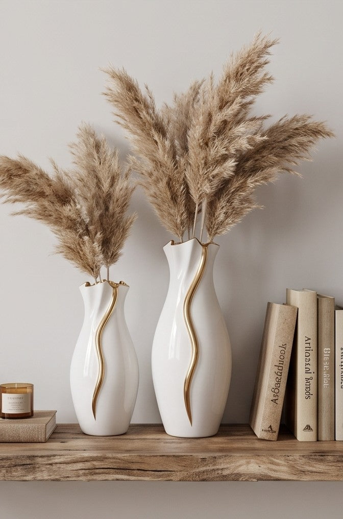 Gold Wave high-gloss white ceramic vases