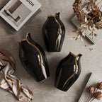 Gold Wave Black Ceramic Vase Set
