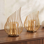 Metal candlestick Gold with honey glass