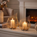 Metal candlestick Gold with honey glass