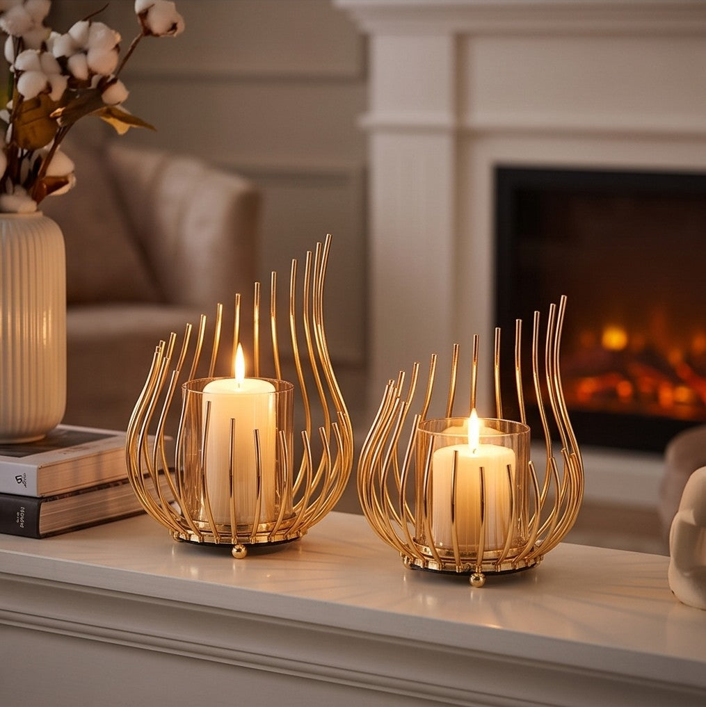 Metal candlestick Gold with honey glass