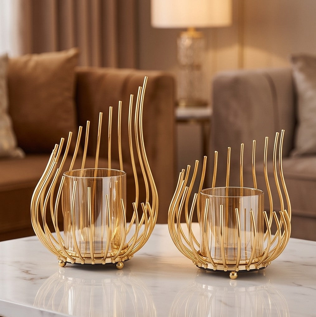 Metal candlestick Gold with honey glass