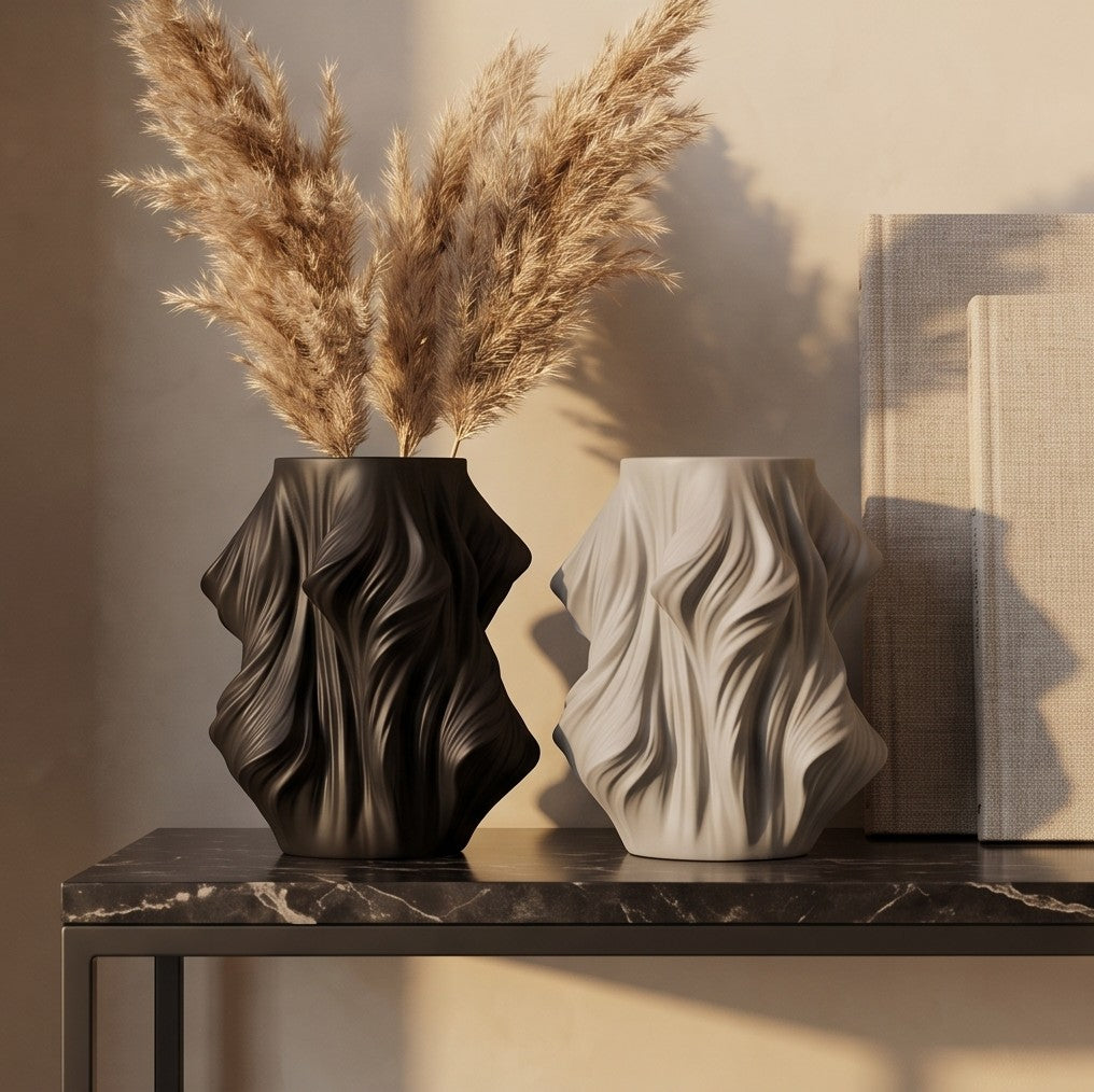 Wavin Wave Design Ceramic Flower Vase for Living Room & Table Deco