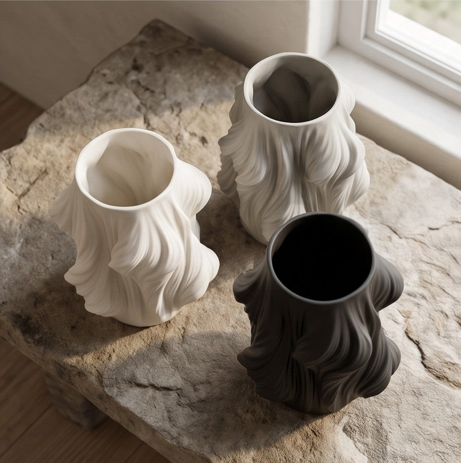 Wavin Wave Design Ceramic Flower Vase for Living Room & Table Deco