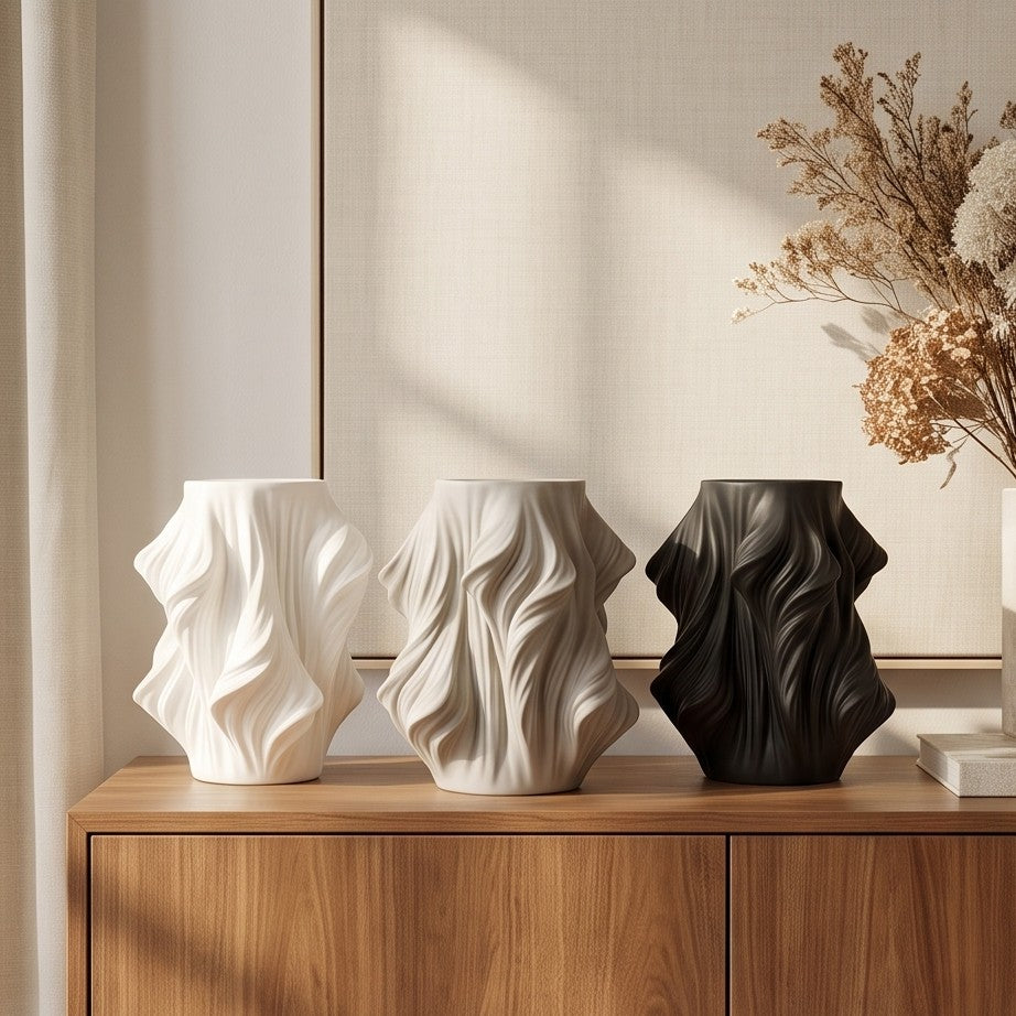 Wavin Wave Design Ceramic Flower Vase for Living Room & Table Deco