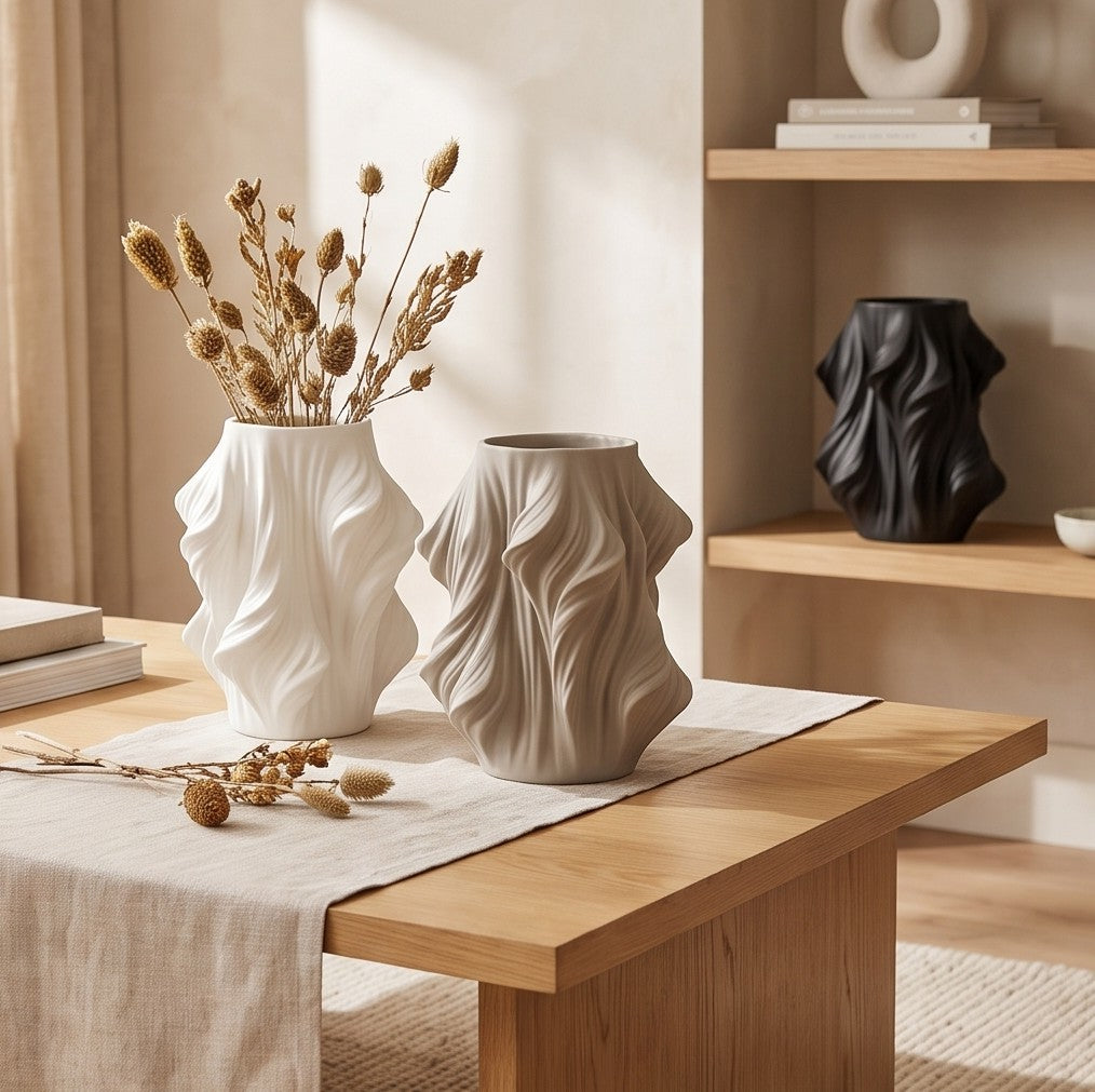 Wavin Wave Design Ceramic Flower Vase for Living Room & Table Deco