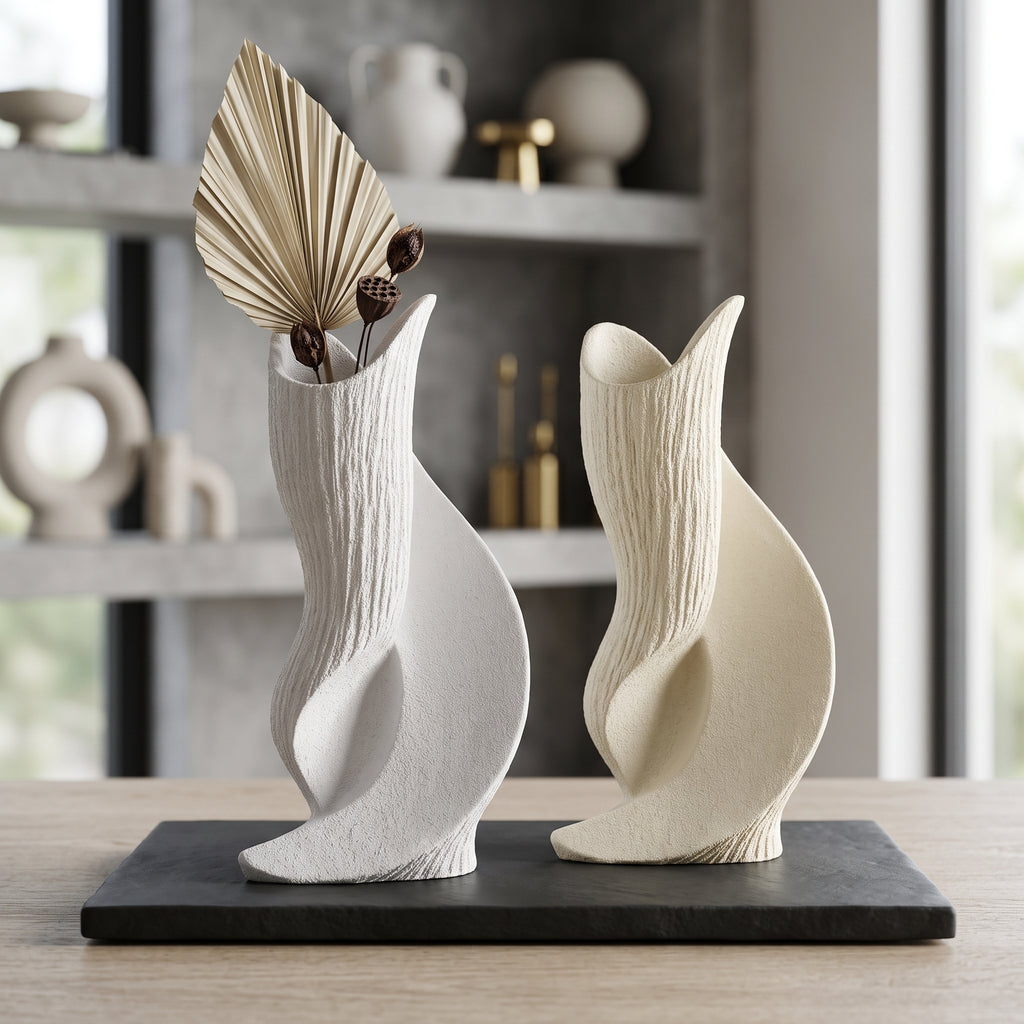 Textured sculptural ceramic vases
