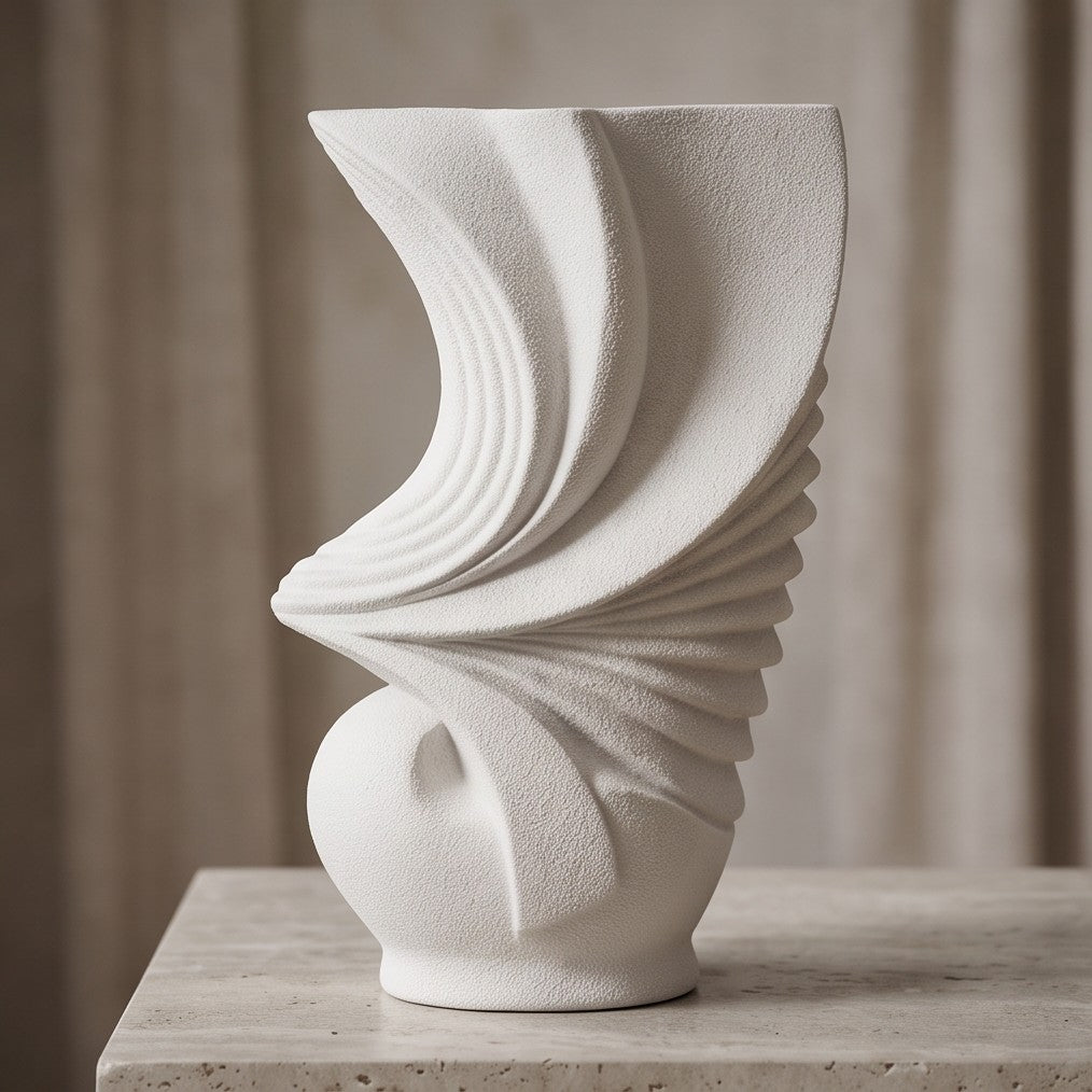 Next beige and white pleated ceramic vases