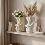 Next beige and white pleated ceramic vases