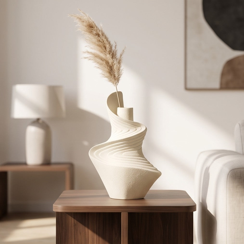 White sculptural ceramic vase