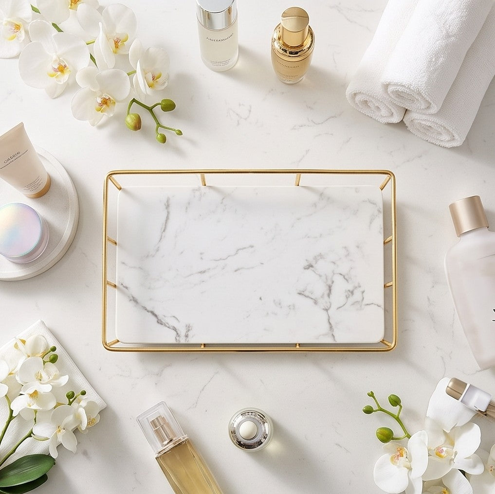 2 Tier Rectangular Golden Vanity Stand