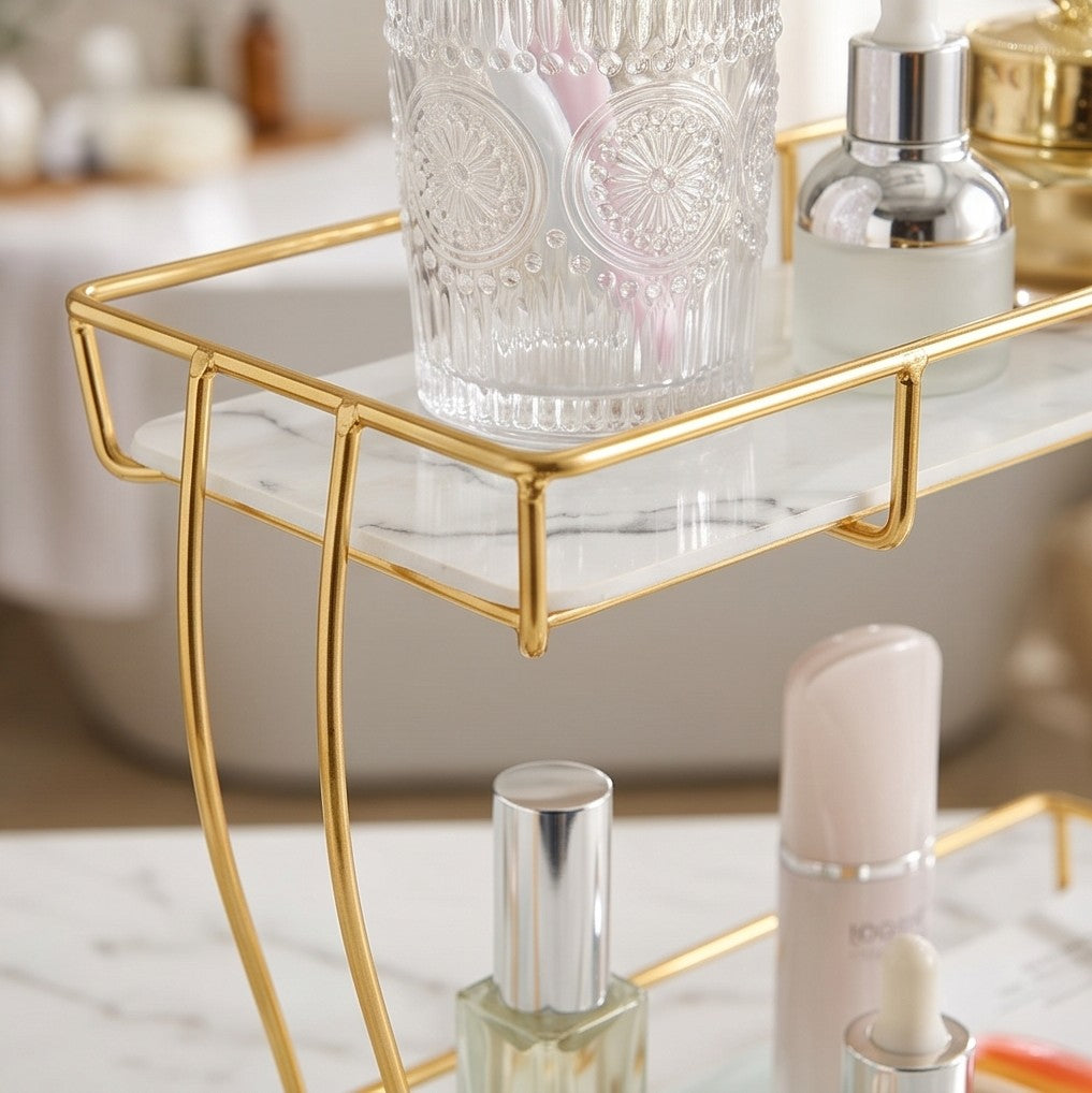 2 Tier Rectangular Golden Vanity Stand