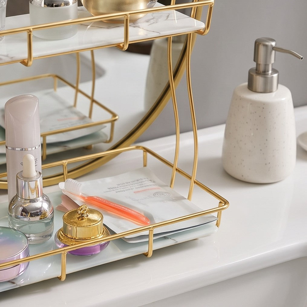 2 Tier Rectangular Golden Vanity Stand