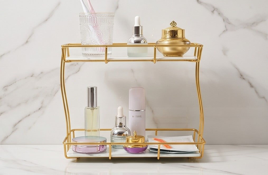 2 Tier Rectangular Golden Vanity Stand