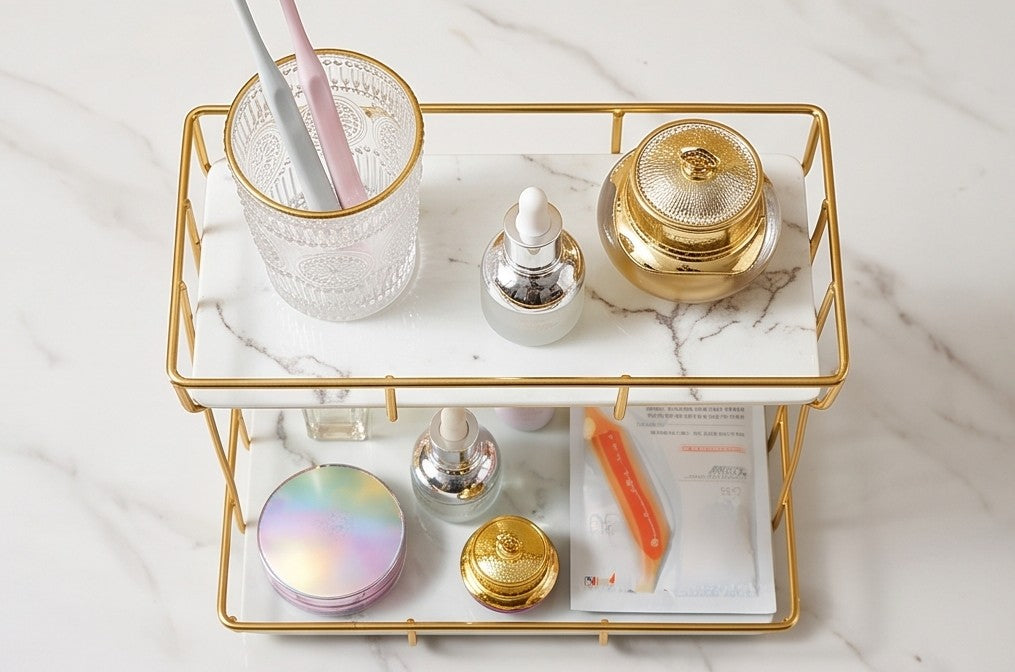 2 Tier Rectangular Golden Vanity Stand