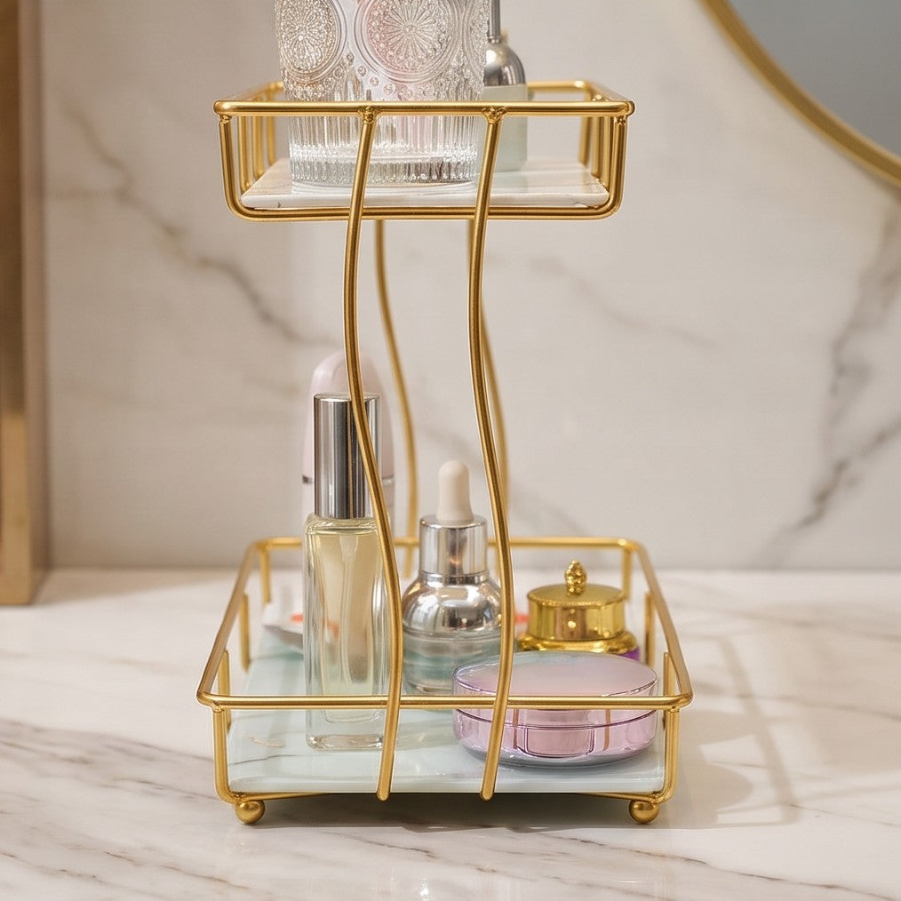 2 Tier Rectangular Golden Vanity Stand