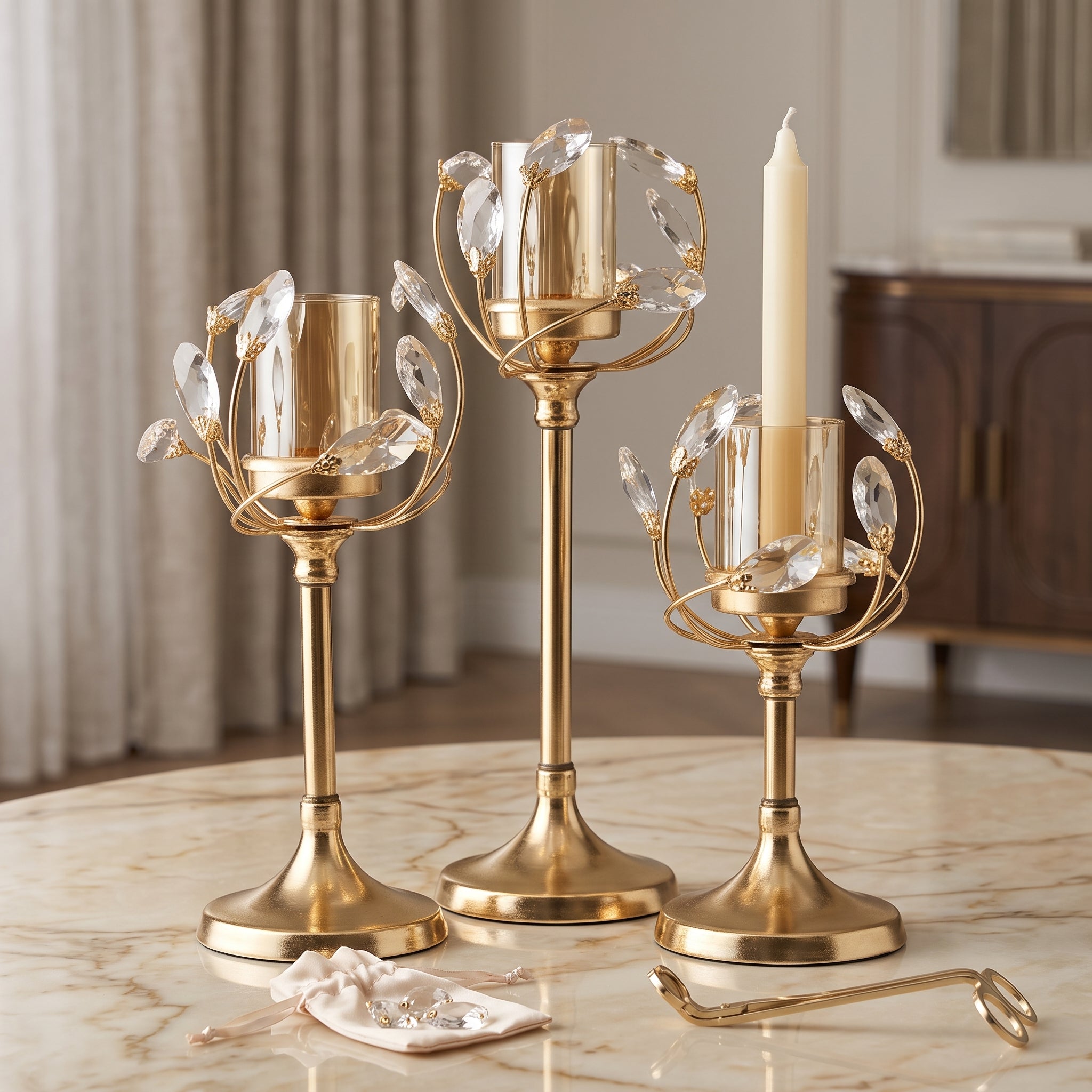 Candleholders Candlestick Holders Crystal,Light Luxury Retro Romantic Dining Table Candlestick Decorations, Home Candlelight Dinner Candelabras