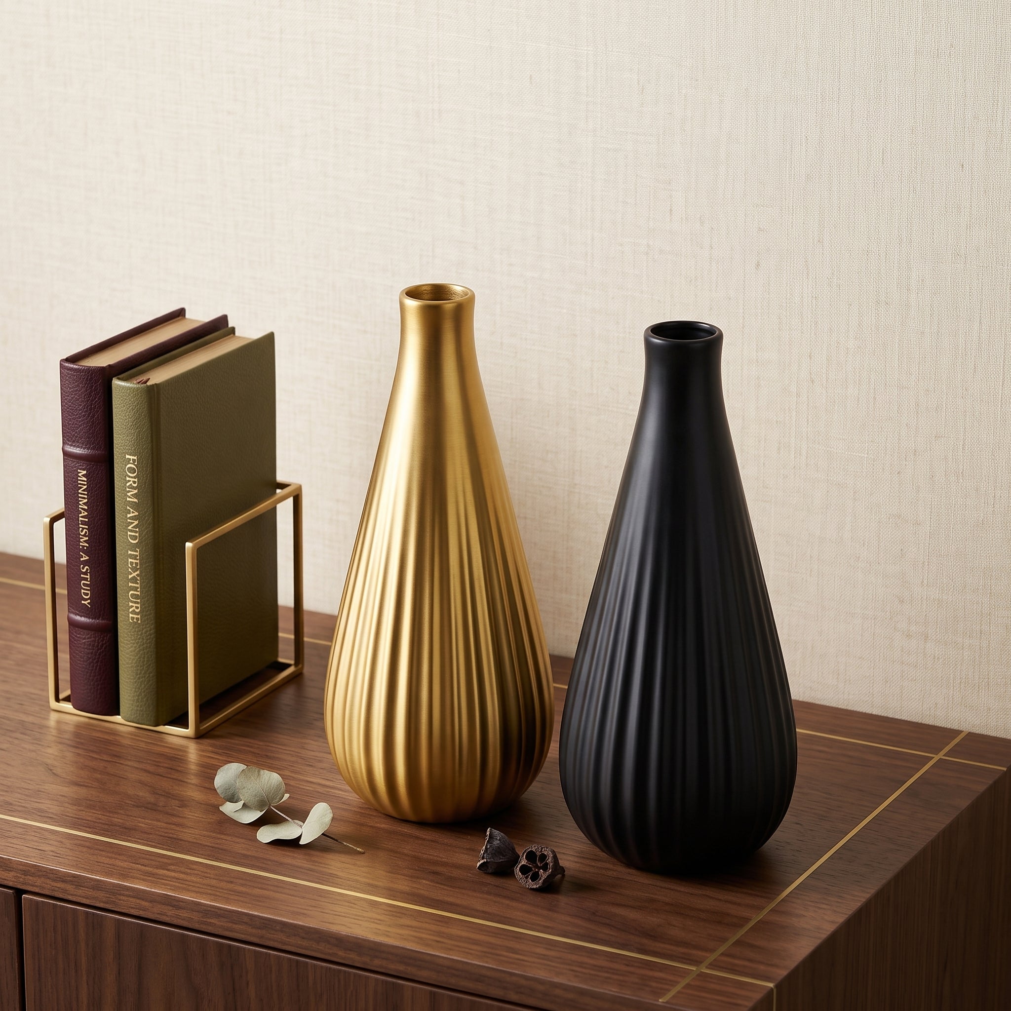 Fluted Teardrop Decorative Ceramic Vase Duo