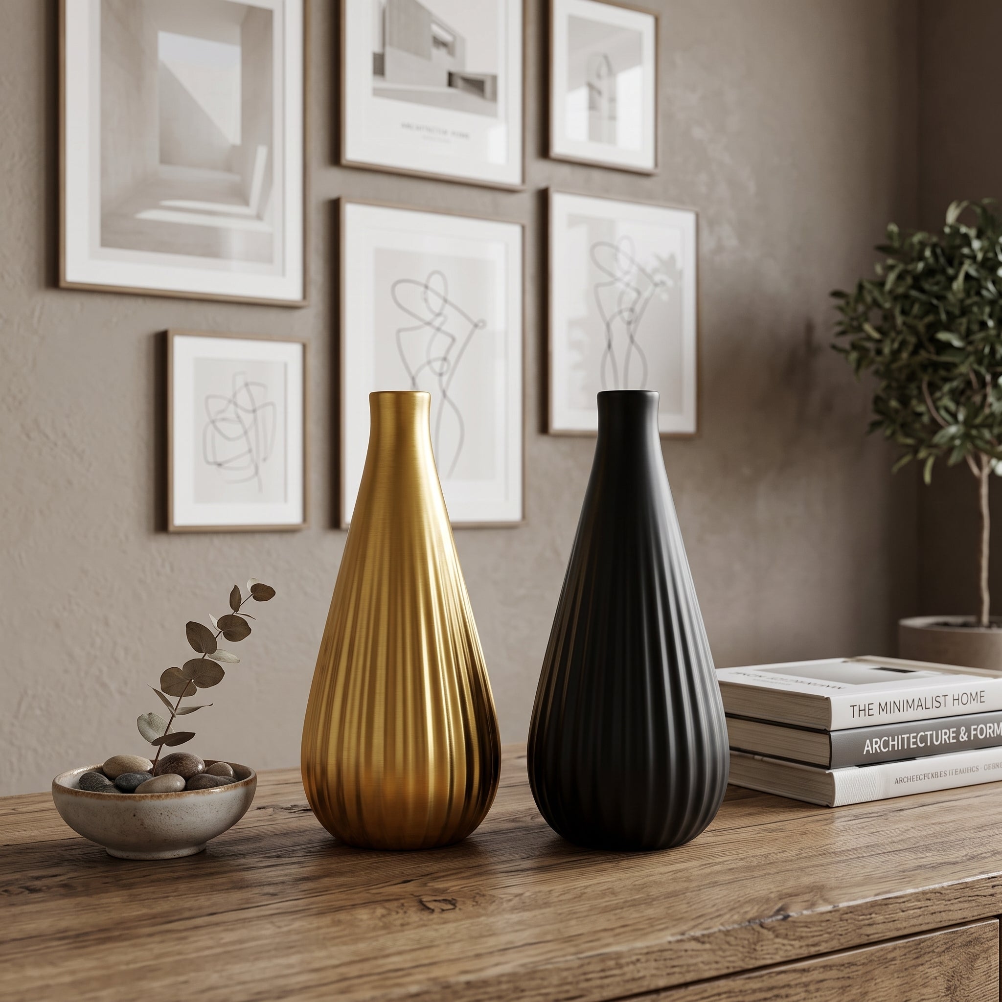 Fluted Teardrop Decorative Ceramic Vase Duo