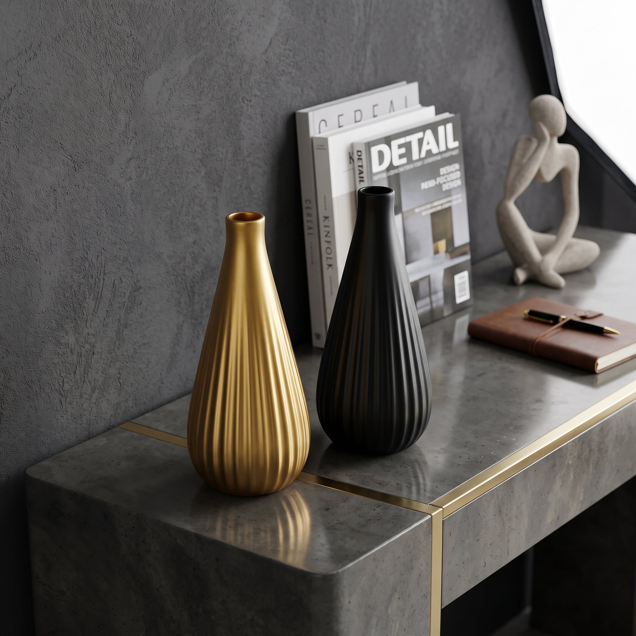 Fluted Teardrop Decorative Ceramic Vase Duo