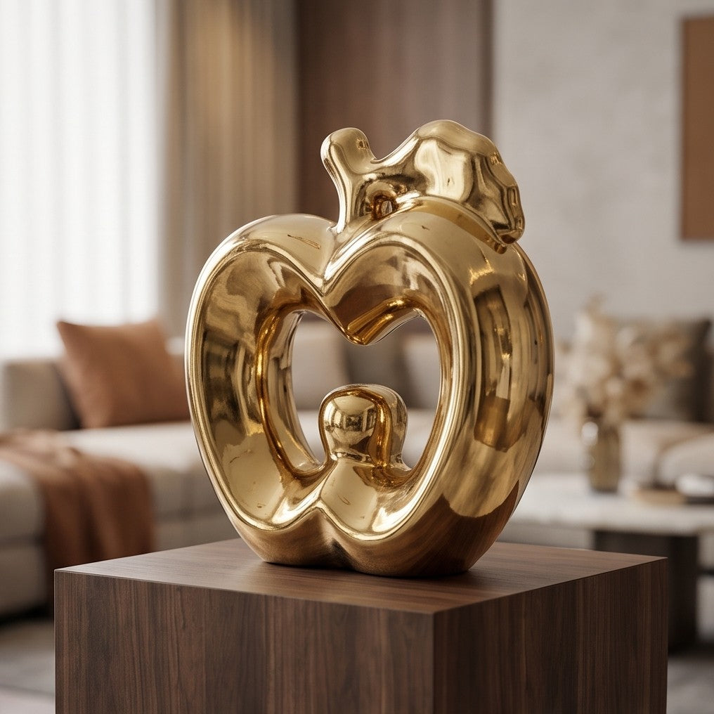 Glossy gold ceramic apple statue