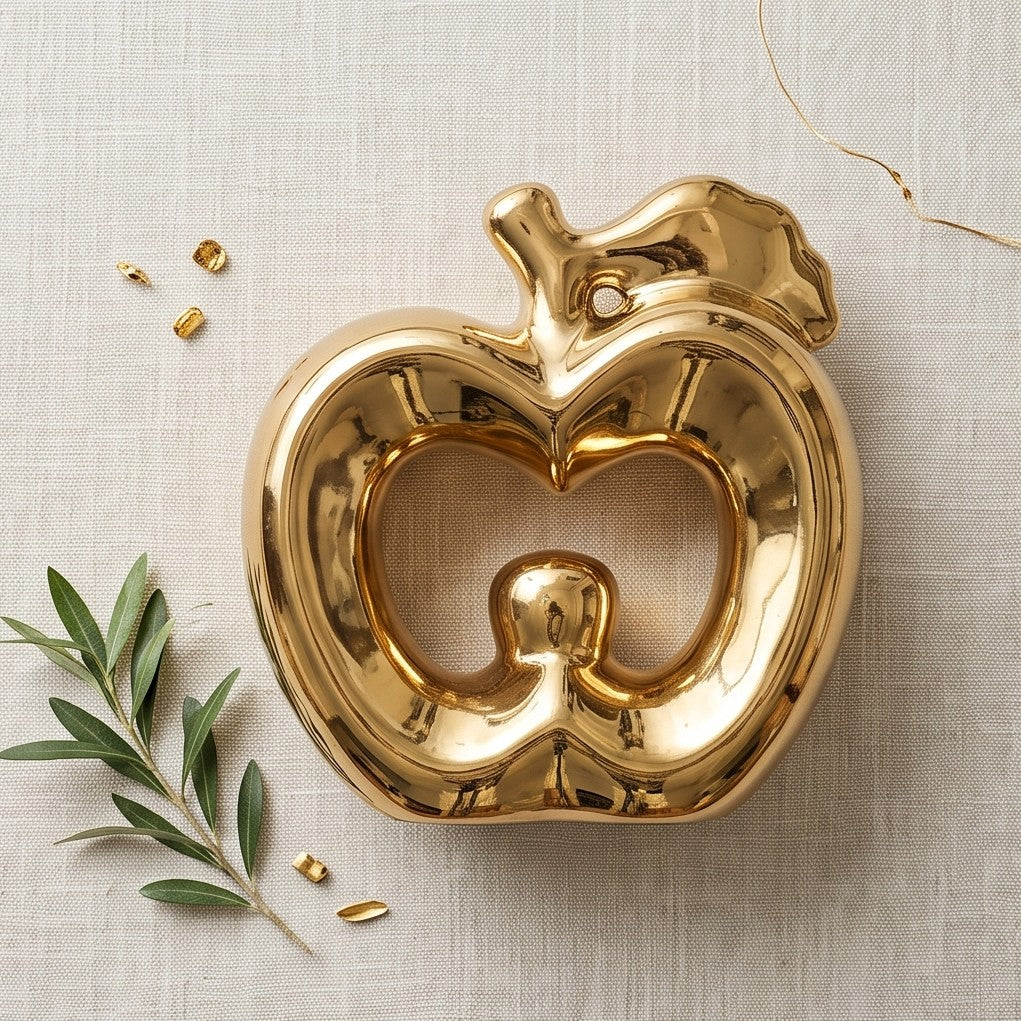 Glossy gold ceramic apple statue
