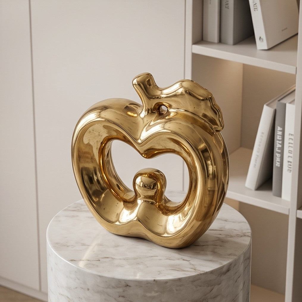 Glossy gold ceramic apple statue