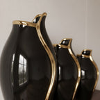 Gold Wave Black Ceramic Vase Set