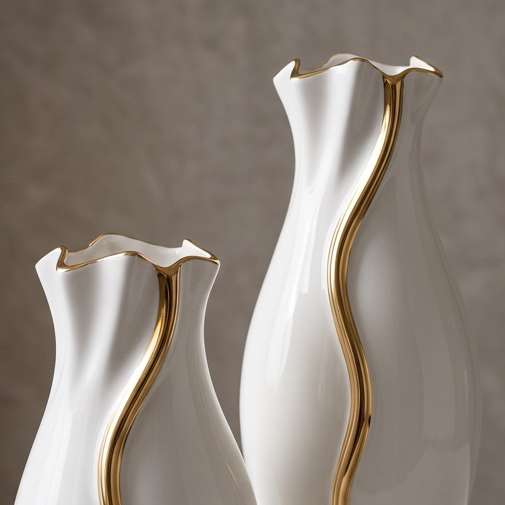 Gold Wave high-gloss white ceramic vases