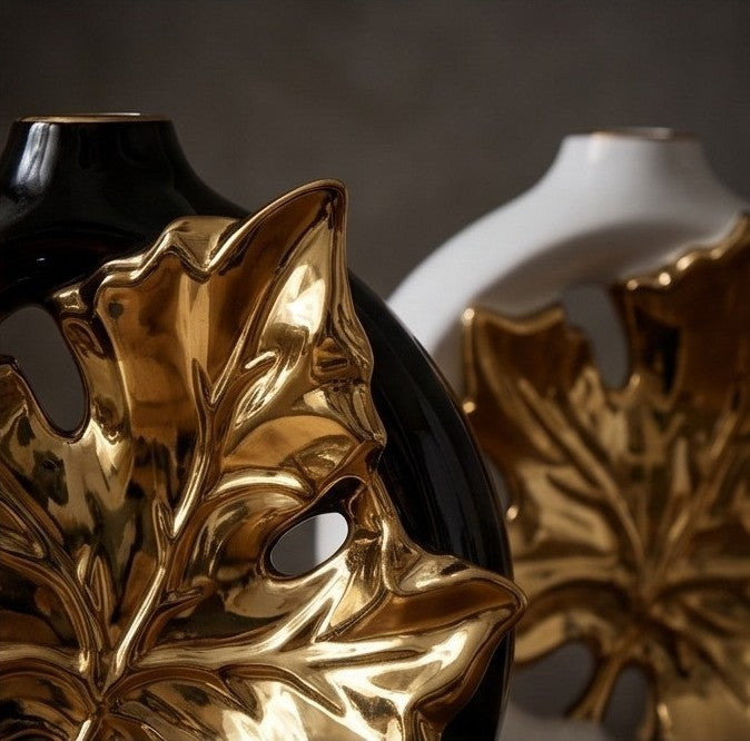 Luxury Golden Maple Leaf Ceramic Vase