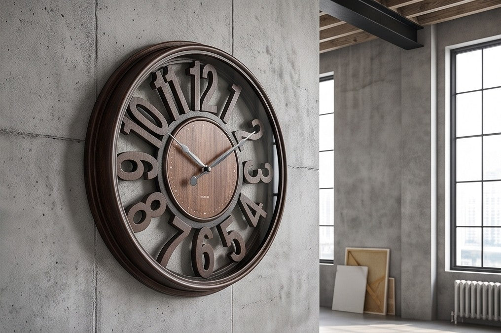 Modern Rustic Wood Wall Clock – Large Roman Numeral Decorative Clock for Home & Office