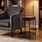 Steampunk Gear Clock Accent Table – Round Side Table with Marble Shelf