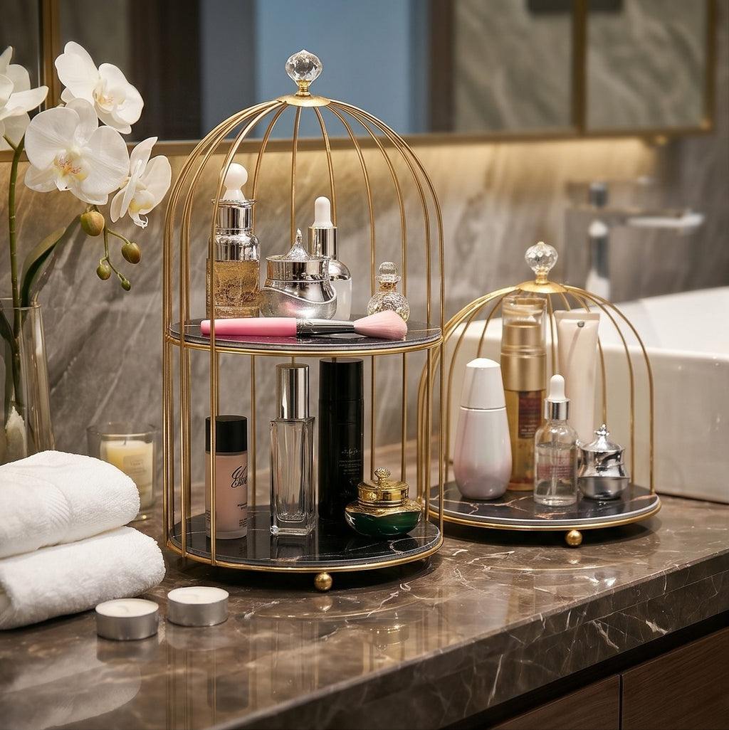 Luxury Waterproof Metal Birdcage Organizer for Bathroom Vanity