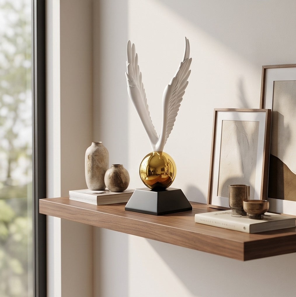 Golden Ascension Wings Sculpture – Modern Decorative Statue