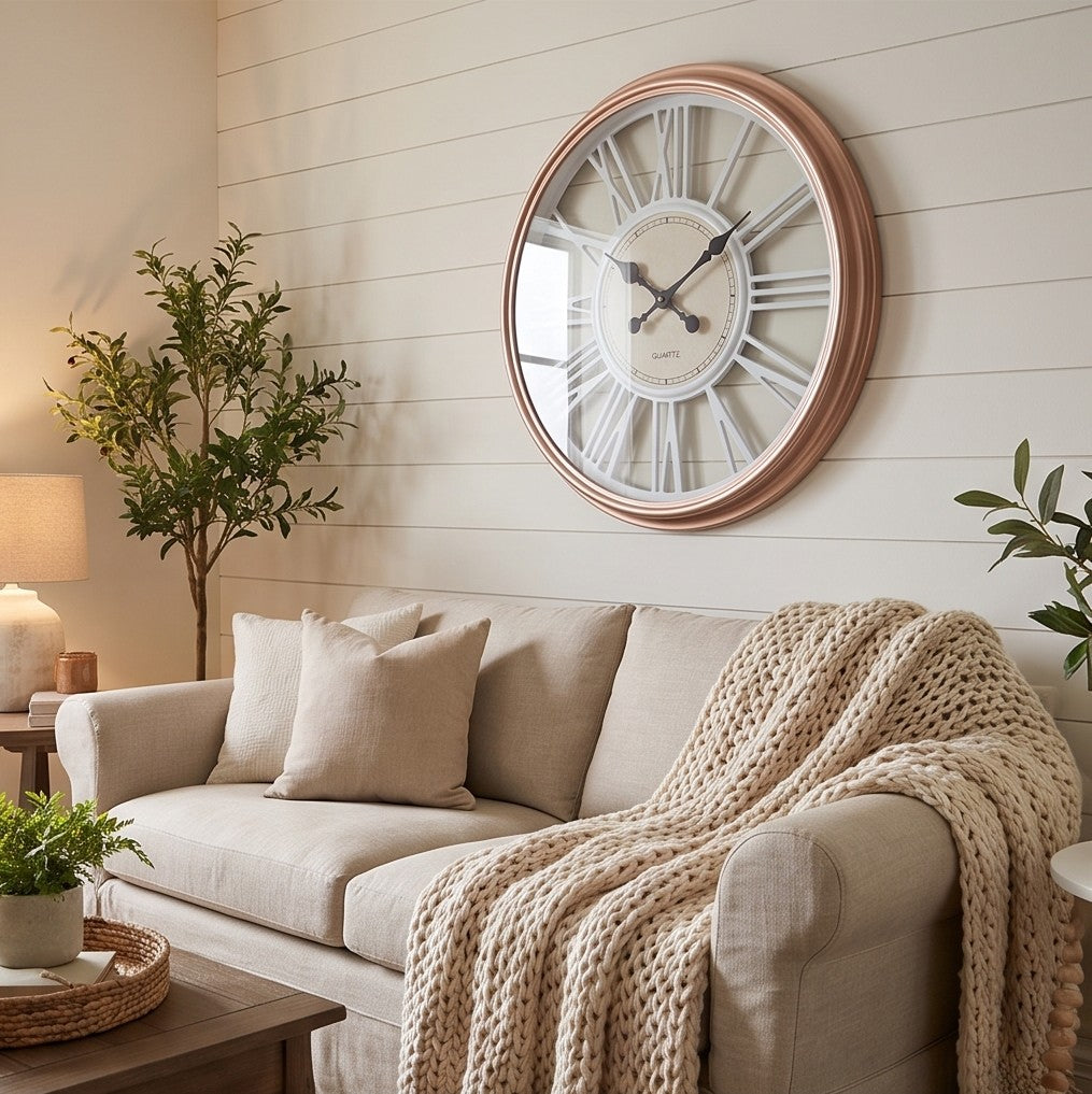 Luxury Rose Gold Roman Numeral Wall Clock – Modern Elegant Decorative Quartz Clock