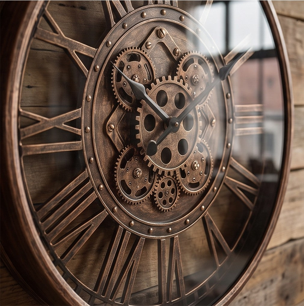 Detailed vintage gear wall clock mechanism