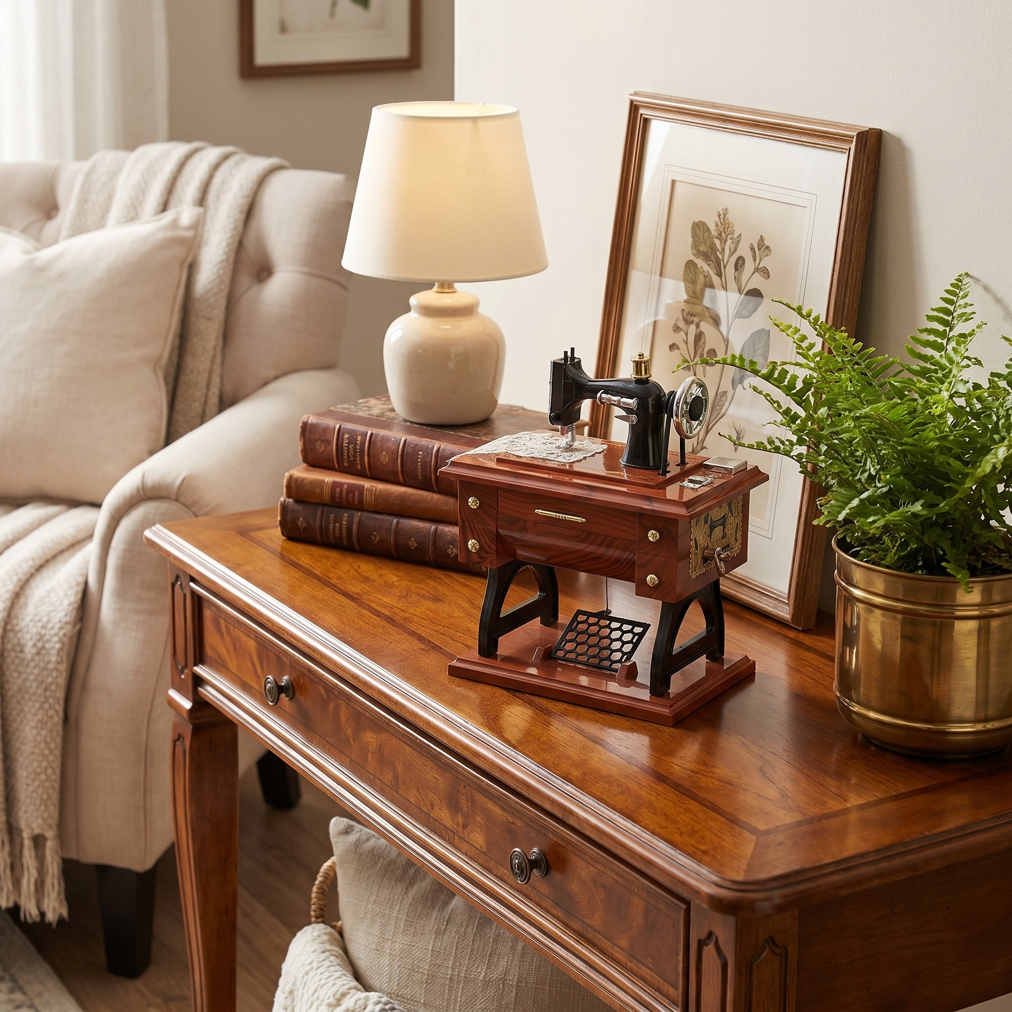 Antique Wooden Sewing Machine Decor Showpiece