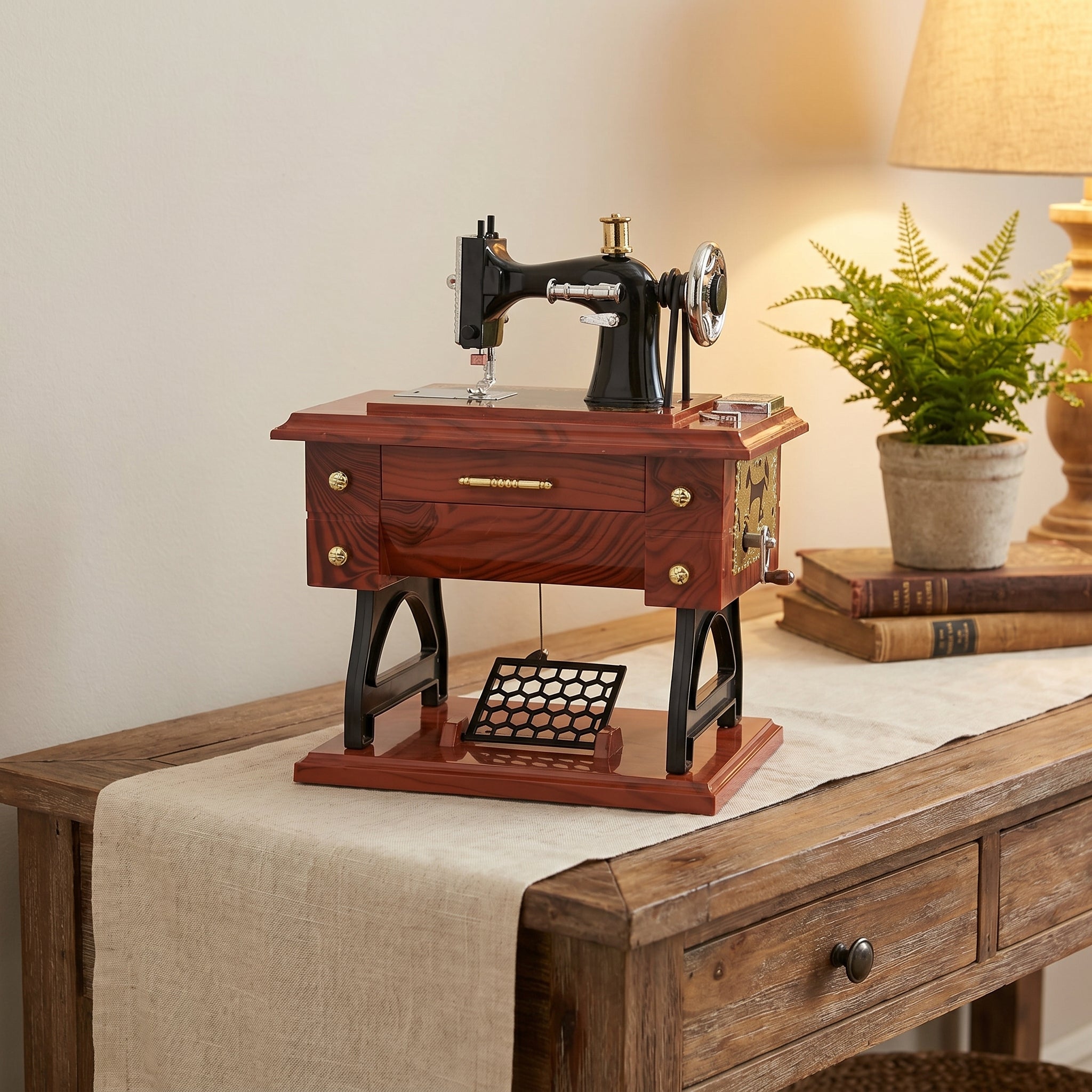 Antique Wooden Sewing Machine Decor Showpiece